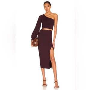 NWT Susana Monaco High Waisted Midi Skirt With High Slit In Color Cabernet Small